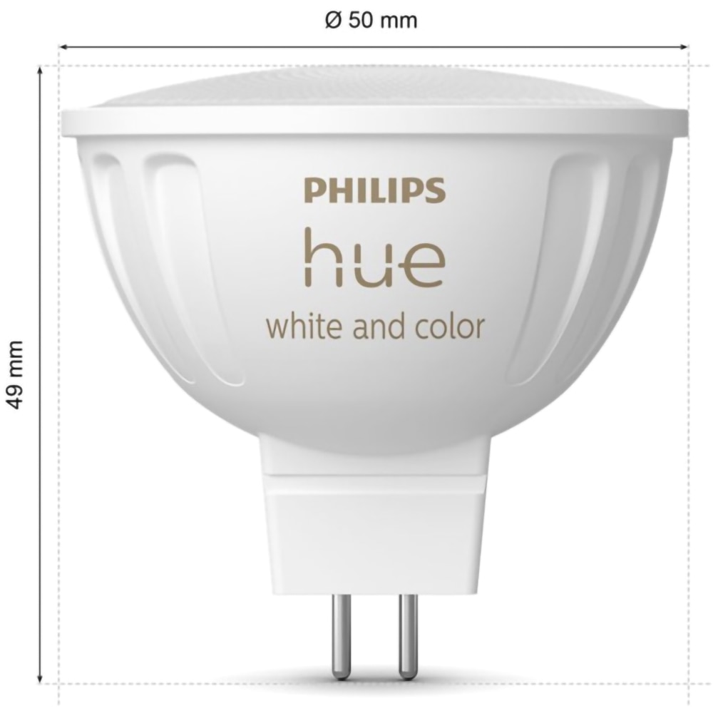 Set 2 becuri LED PHILIPS HUE, GU5.3, 6.3W, 400lm, Wi-Fi, lumina variabila, compatibil Alexa, Google Assistant