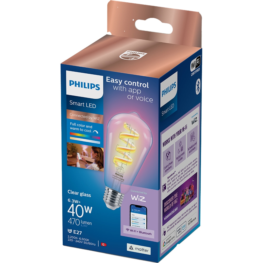 Bec LED PHILIPS SMART, E27, 6.3W, 470 lm, Wi-Fi, lumina variabila, compatibil Alexa, Google Assistant