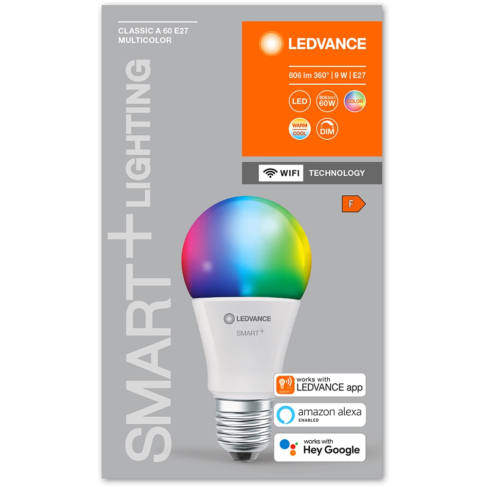 Bec LED Smart LEDVANCE Classic, E27, 9W, 806lm, Dimabil, Wi-Fi, lumina variabila, compatibil Alexa, Google Assistant
