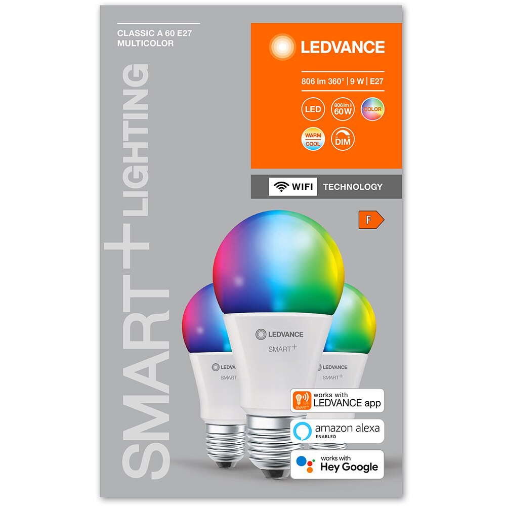 Set 3 becuri LED Smart LEDVANCE Classic 60, E27, 9W, 806lm, Wi-Fi, RGB