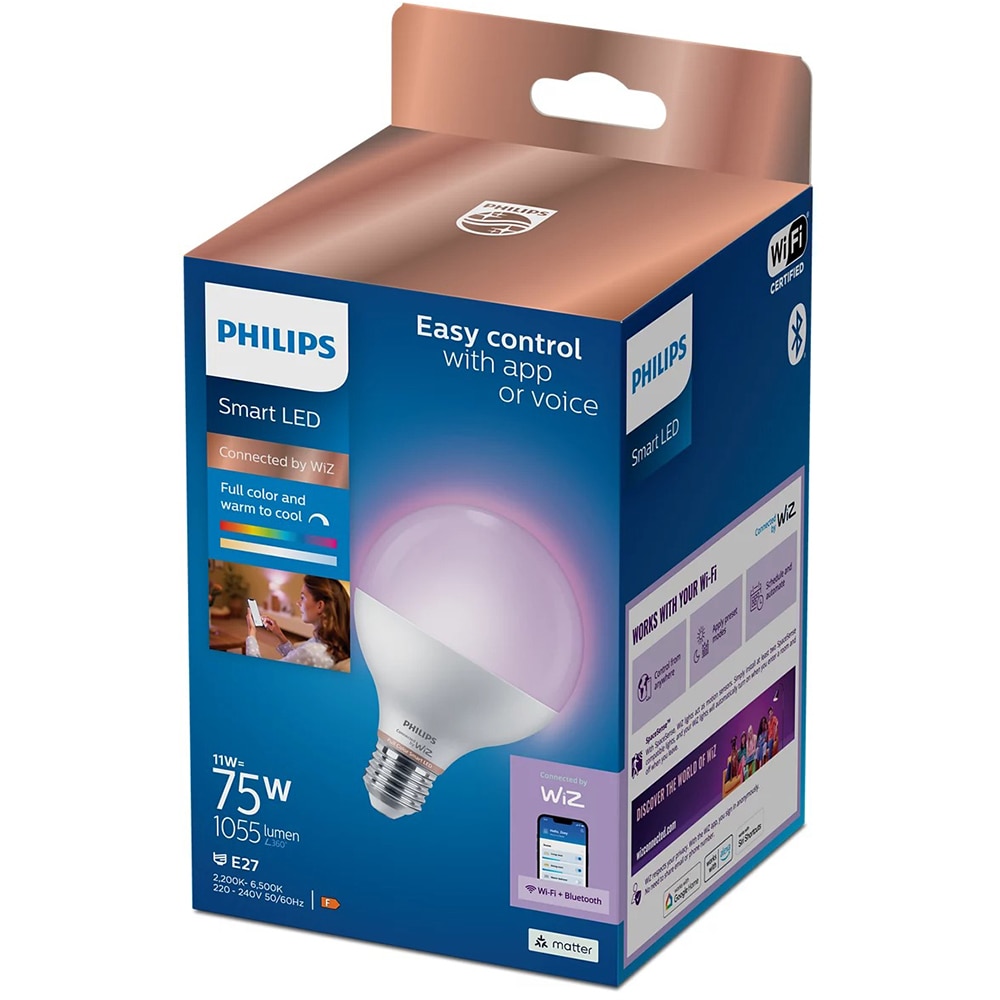 Bec LED Smart PHILIPS 8720169170919, E27, 11W, 1055lm, Wi-Fi, lumina variabila, compatibil Alexa, Google Assistant
