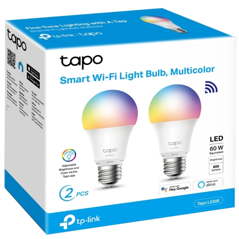Set 2 becuri LED Smart TP-LINK Tapo L530E2B, E27, 9W, 806lm, Wi-Fi, lumina variabila, compatibil Alexa, Google Assistant