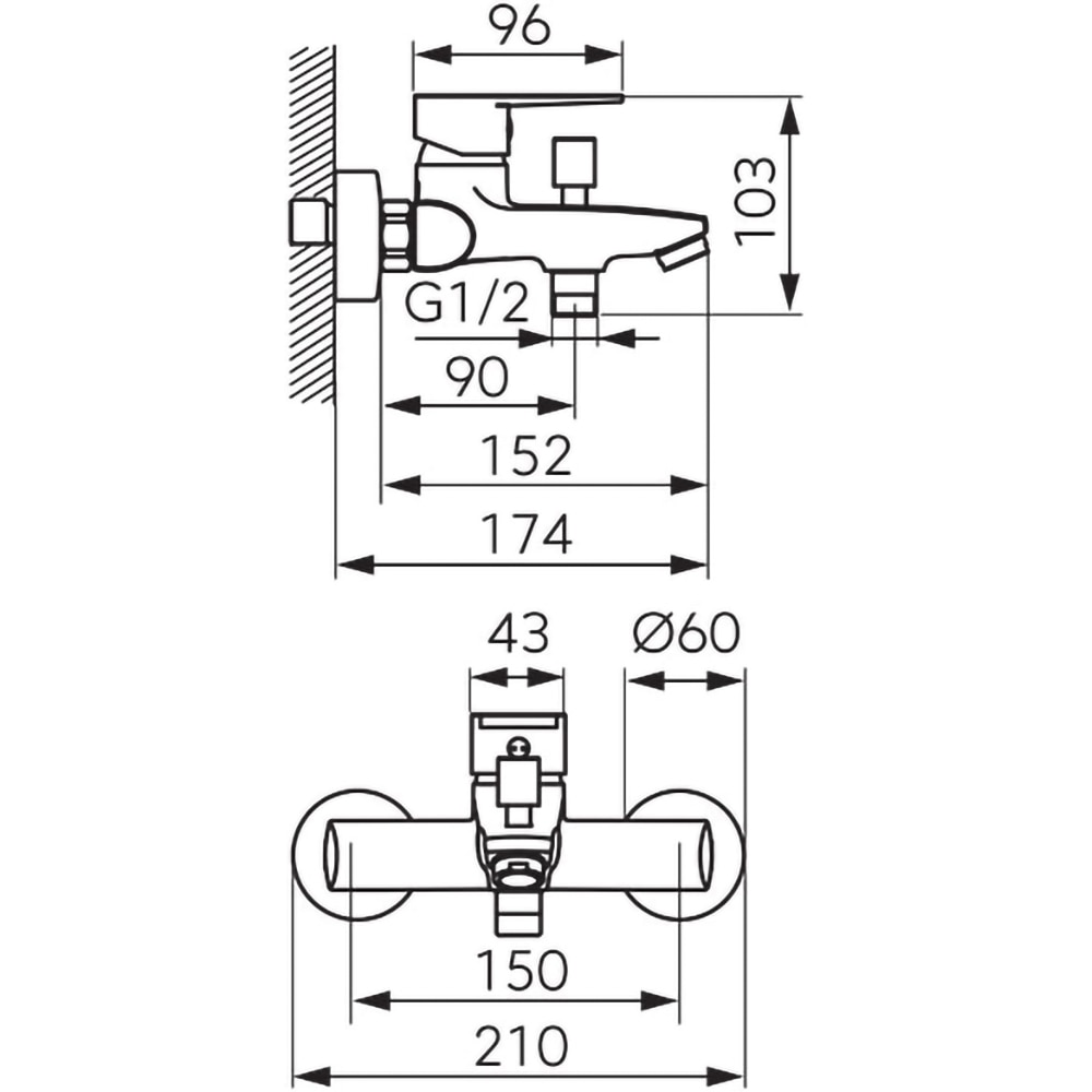 Baterie cada-dus FERRO Ritto BTR1BL, alama sanitara, negru