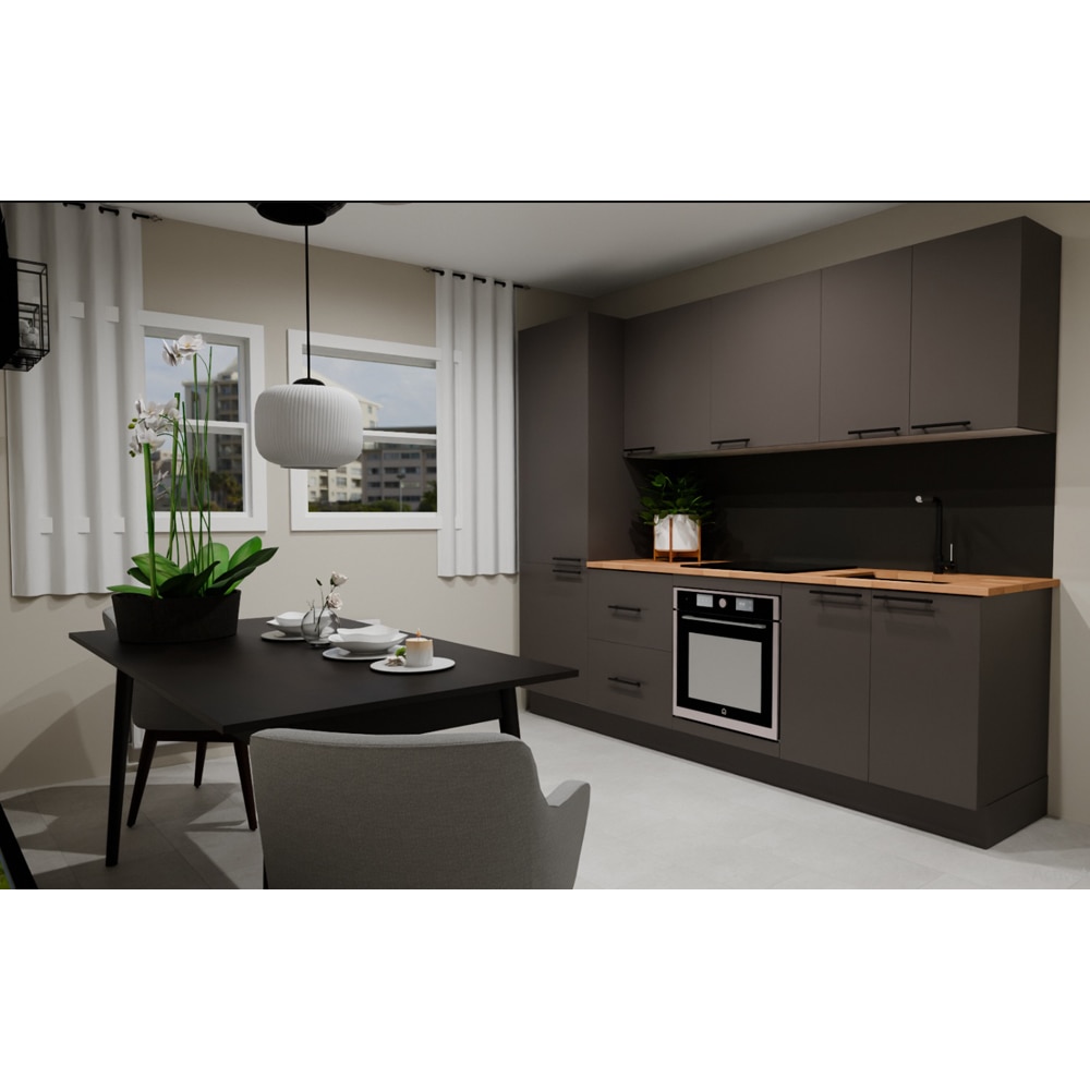 Bucatarie Stevia, gri lucios, 260 x 60 x 216 cm