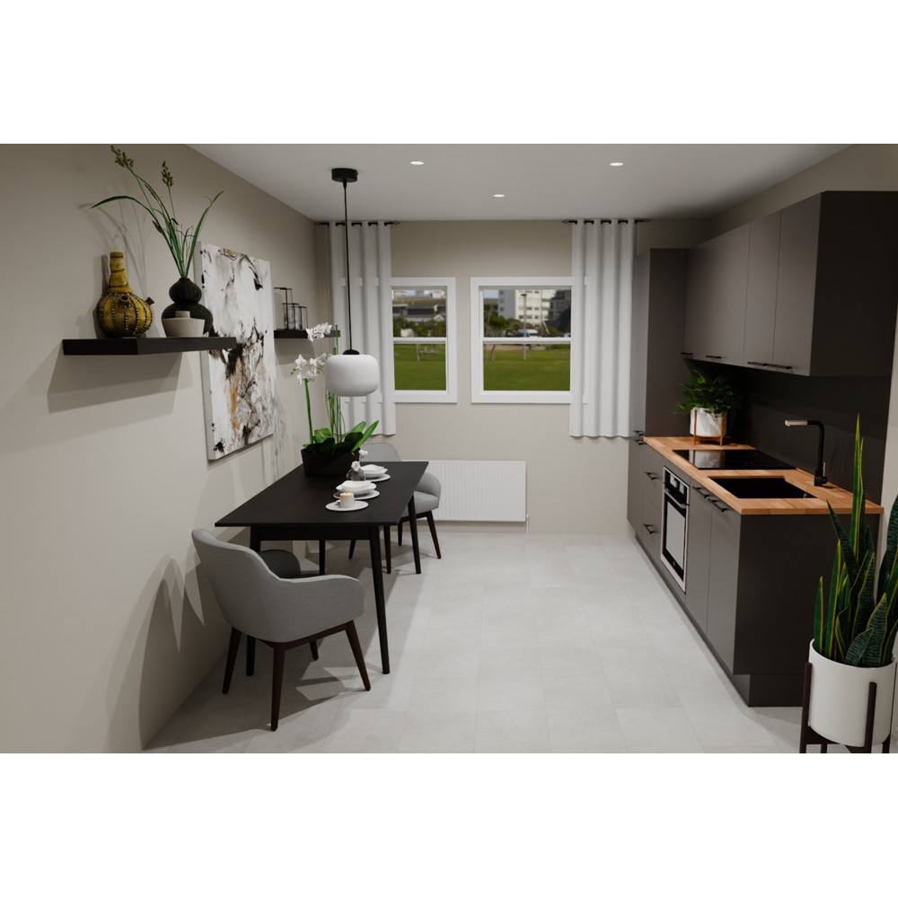 Bucatarie Stevia, gri lucios, 260 x 60 x 216 cm