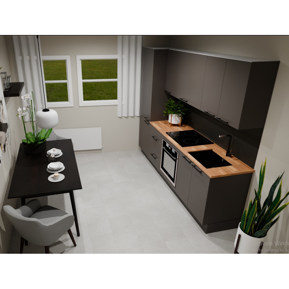 Bucatarie Stevia, gri lucios, 260 x 60 x 216 cm