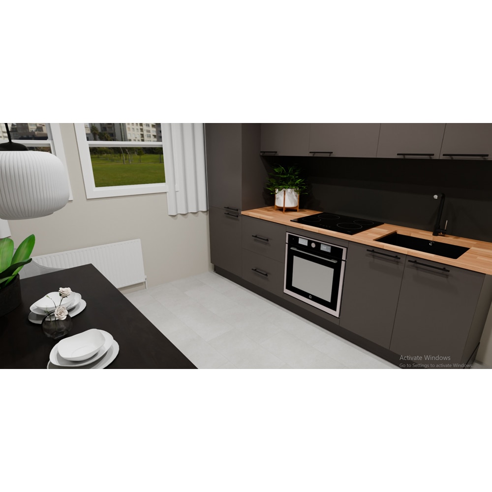 Bucatarie Stevia, gri lucios, 260 x 60 x 216 cm