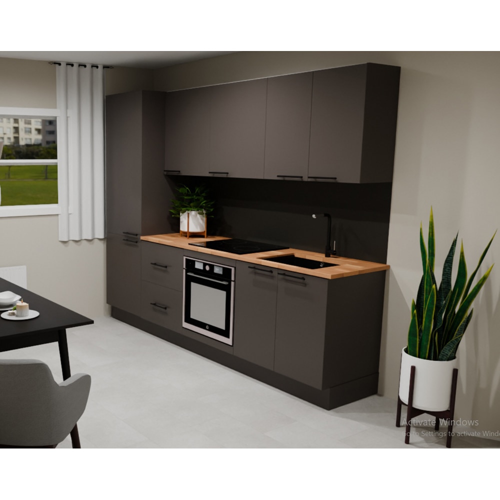 Bucatarie Stevia, gri lucios, 260 x 60 x 216 cm