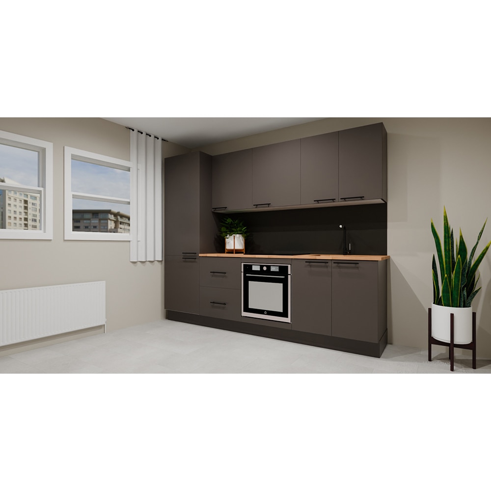 Bucatarie Stevia, gri lucios, 260 x 60 x 216 cm