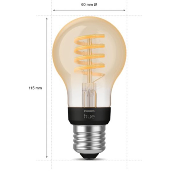 Bec LED Smart Vintage PHILIPS Hue 8719514301429, E27, 7W, 550lm, Bluetooth, lumina calda, compatibil Hue