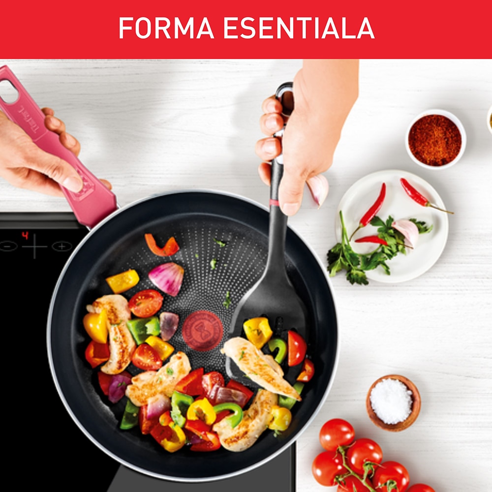 Tigaie TEFAL Daily Expert, 24 cm, aluminiu, Thermo-Signal, invelis antiaderent, rosu