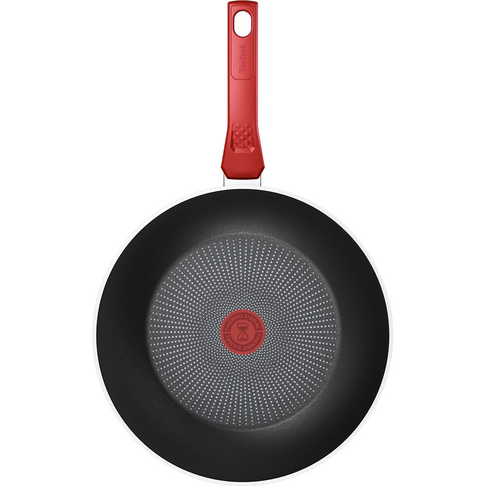 Tigaie Wok TEFAL Daily Expert, 28 cm, aluminiu, Thermo-Signal, invelis antiaderent, rosu