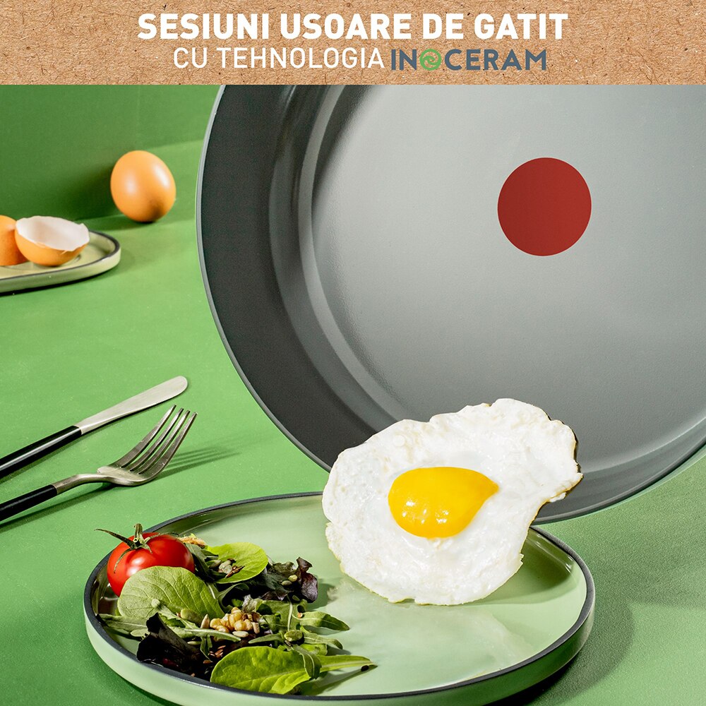 Tigaie TEFAL Renew+, 28 cm, aluminiu reciclat, Thermo-Signal, invelis ceramic, gri