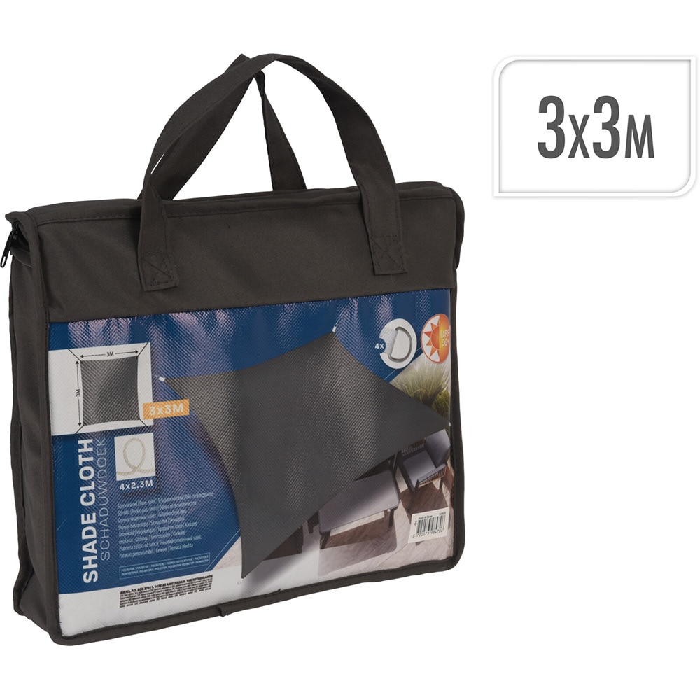 Copertina patrata, 300 x 300 cm, UPF 50+, cu franghii prindere si husa transport, poliester, gri inchis