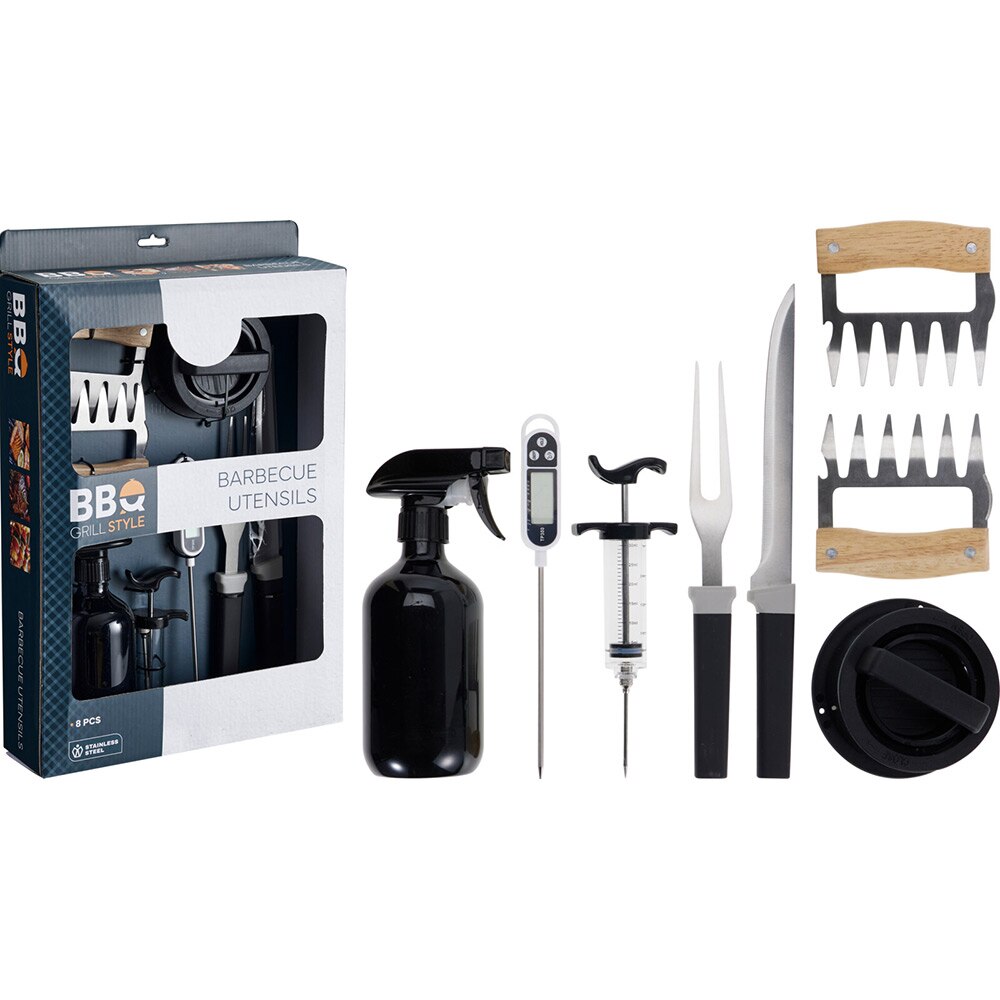 Set accesorii gratar BBQ, otel inoxidabil, 8 piese