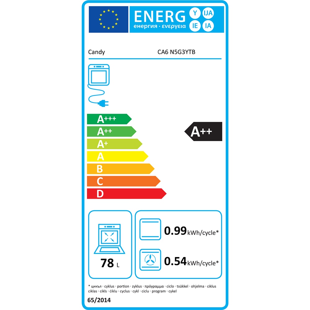 Cuptor incorporabil CANDY Bake 800 CA6 N5G3YTB, Electric, Autocuratare pirolitica + hidrolitica, 78 l, Clasa A++, Wi-Fi, negru