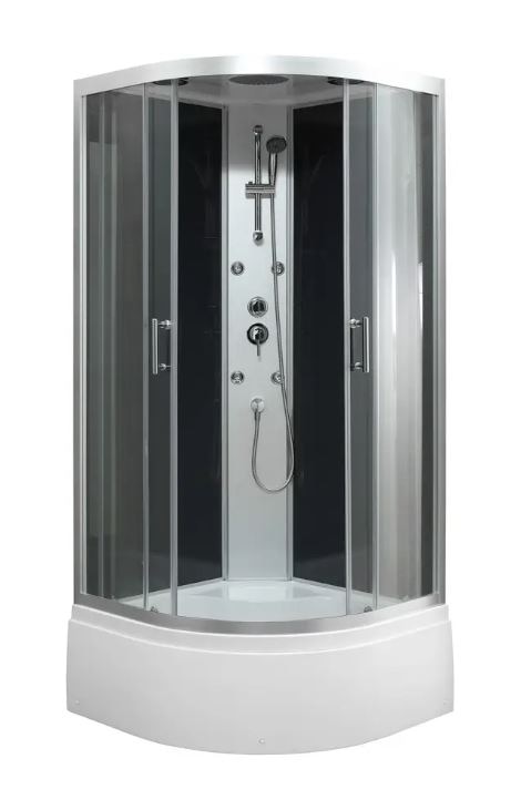 Cabina dus cu hidromasaj GoodHome Onega, semirotunda, 90 x 90 x 215 cm, sticla securizata, profil argintiu