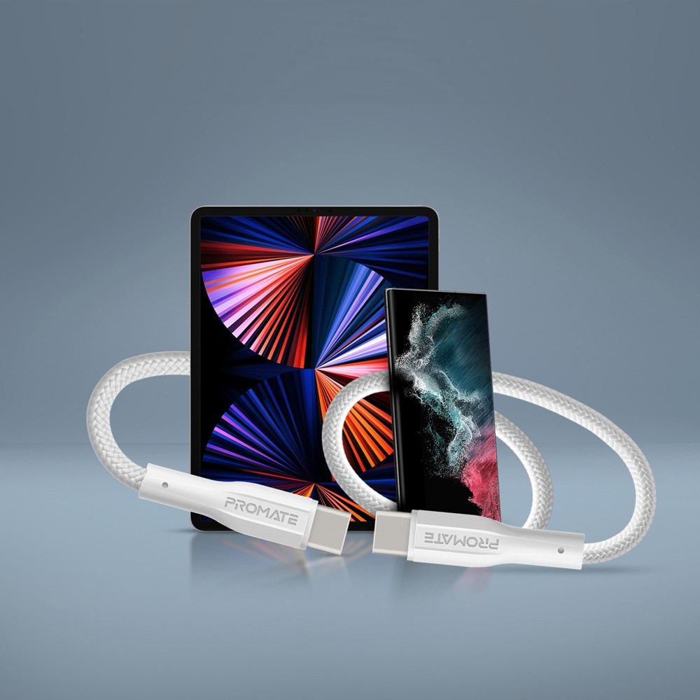 Cablu date PROMATE XCord-CC, USB-C - USB-C, Power Delivery (PD) 60W, 1m, alb