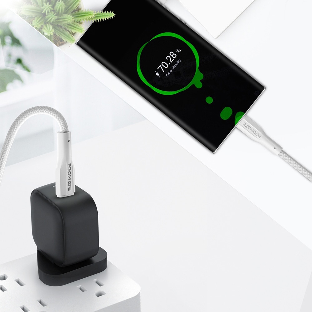 Cablu date PROMATE XCord-CC, USB-C - USB-C, Power Delivery (PD) 60W, 1m, alb