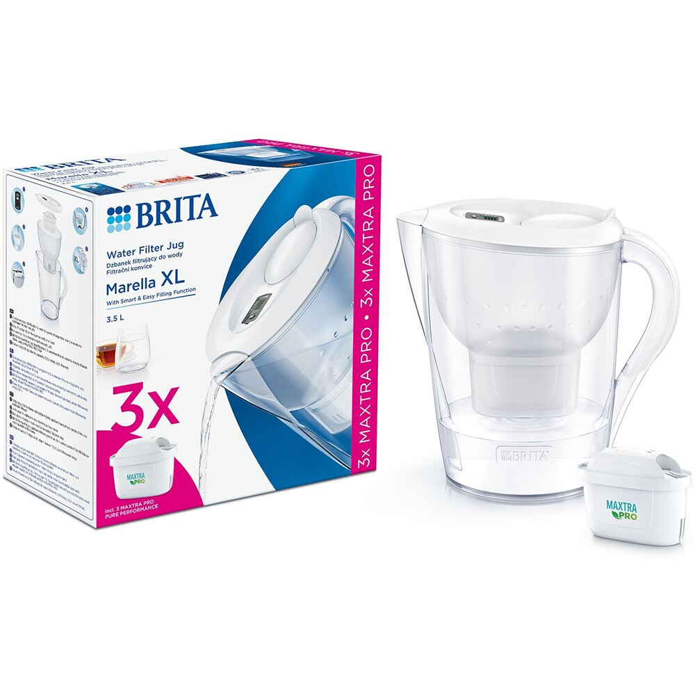 Cana filtranta BRITA Marella XL + 3 filtre Maxtra Pro BR1052782, 3.5l, alb-transparent