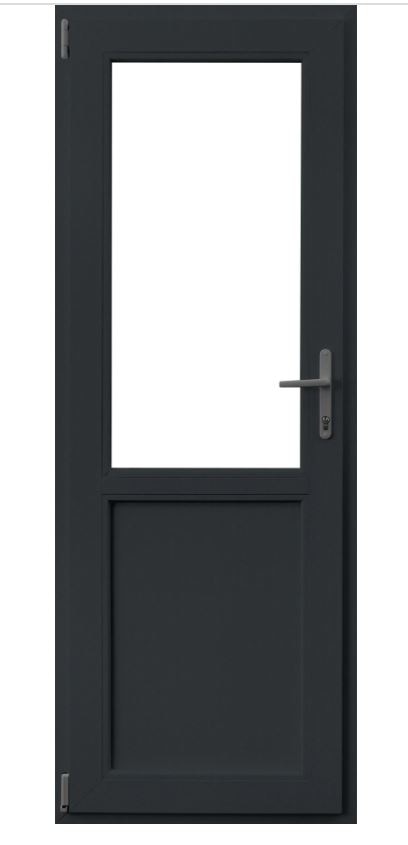 Usa termopan PVC exterior, batanta, cu geam, 4 C, 2/3, gri, stanga, simpla deschidere, 88 x 205 cm  Aplast