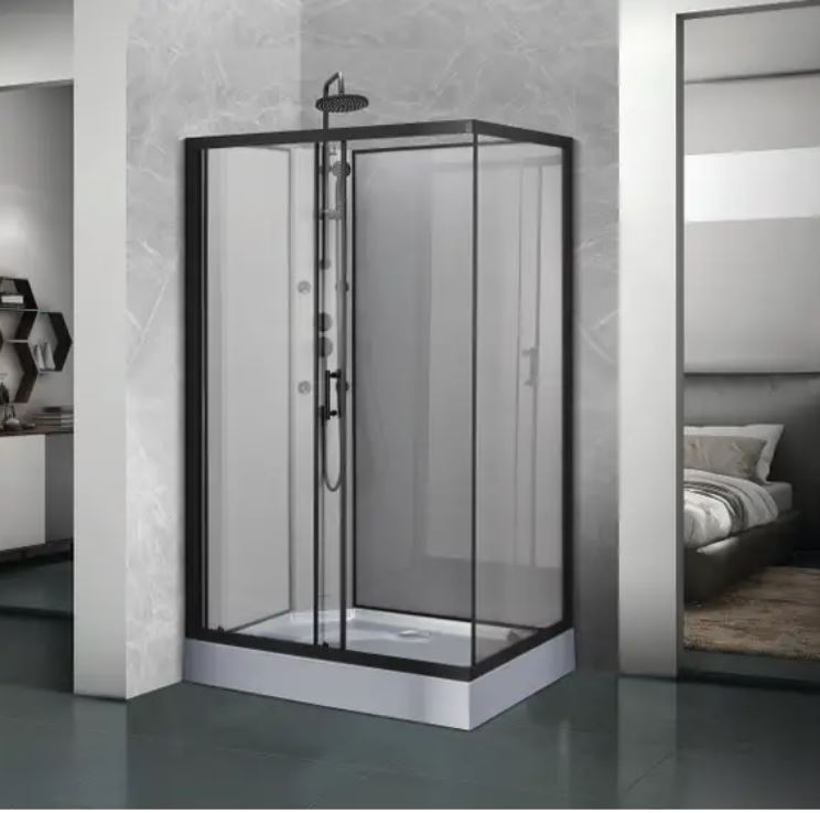 Cabina dus cu hidromasaj GOODHOME, Onega, dreptunghiulara, profil aluminiu, sticla securizata, 120 x 80 x 225 cm, negru/alb