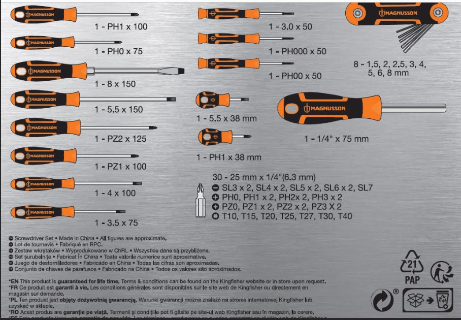 Set mix surubelnite, 54 piese • Magnusson
