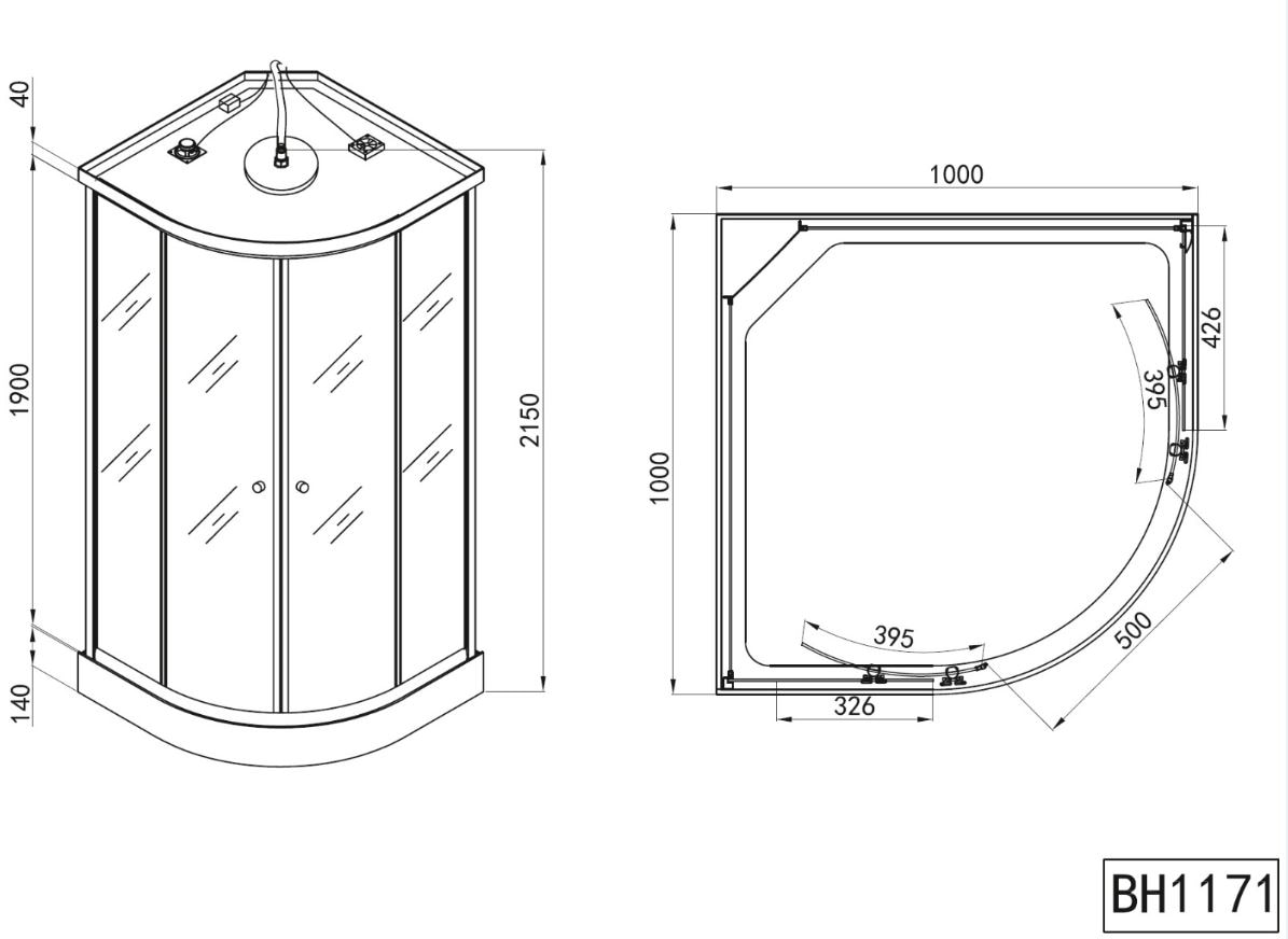 Cabina hidromasaj, cadita joasa, semirotunda, 215 x 100 cm  Venus