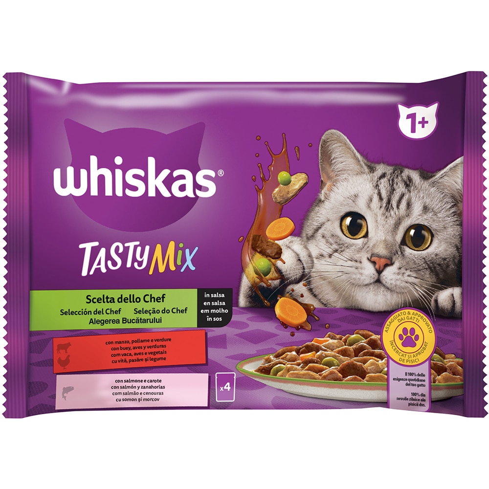 Hrana umeda pentru pisici WHISKAS Tasty, Adult, Mix, 4 x 85 g