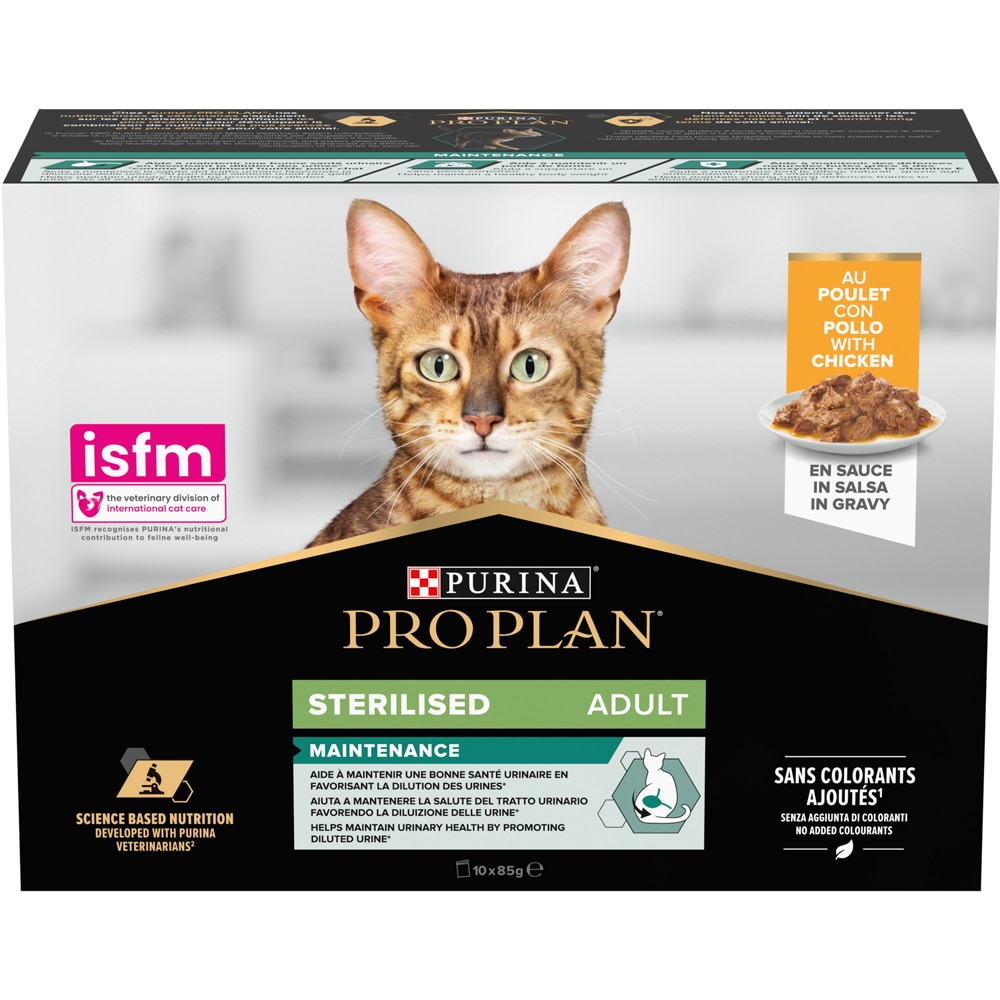 Hrana umeda pentru pisici PURINA PRO PLAN NutriSavour, Sterilised, Pui in sos, 10 x 85g