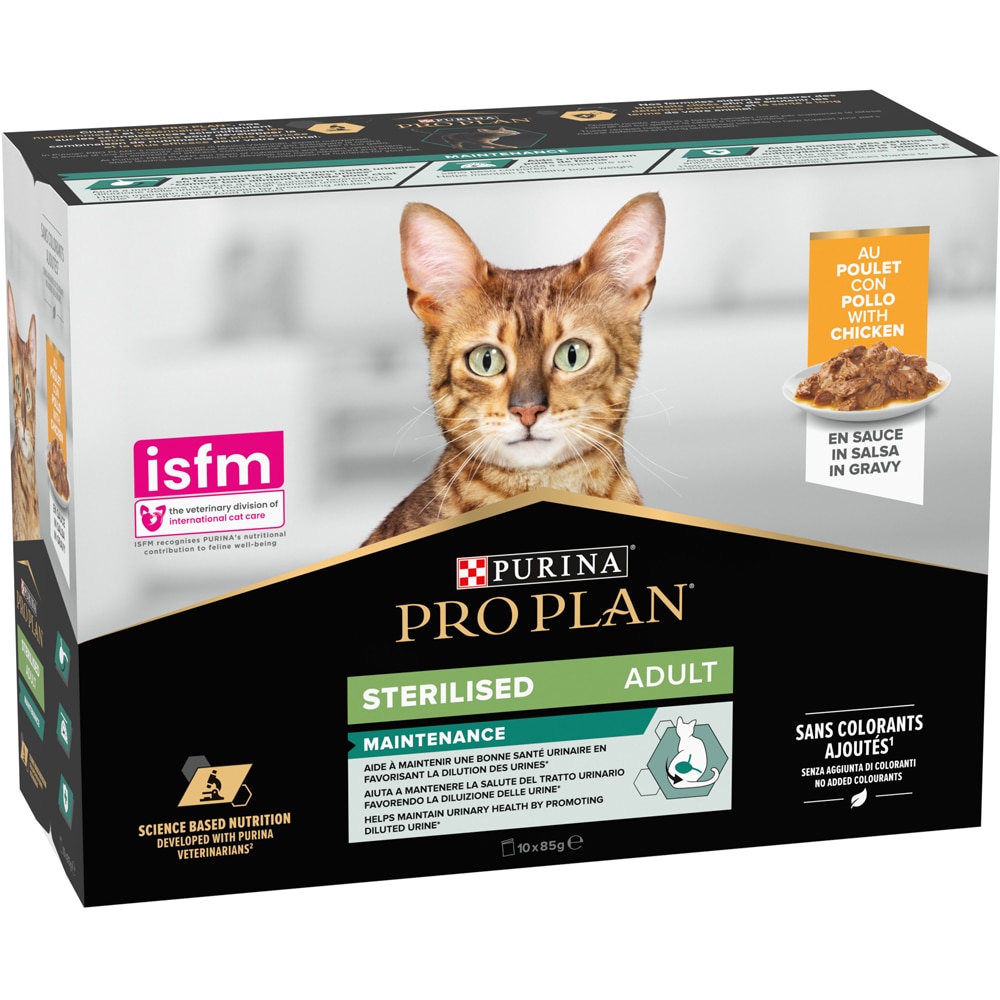 Hrana umeda pentru pisici PURINA PRO PLAN NutriSavour, Sterilised, Pui in sos, 10 x 85g