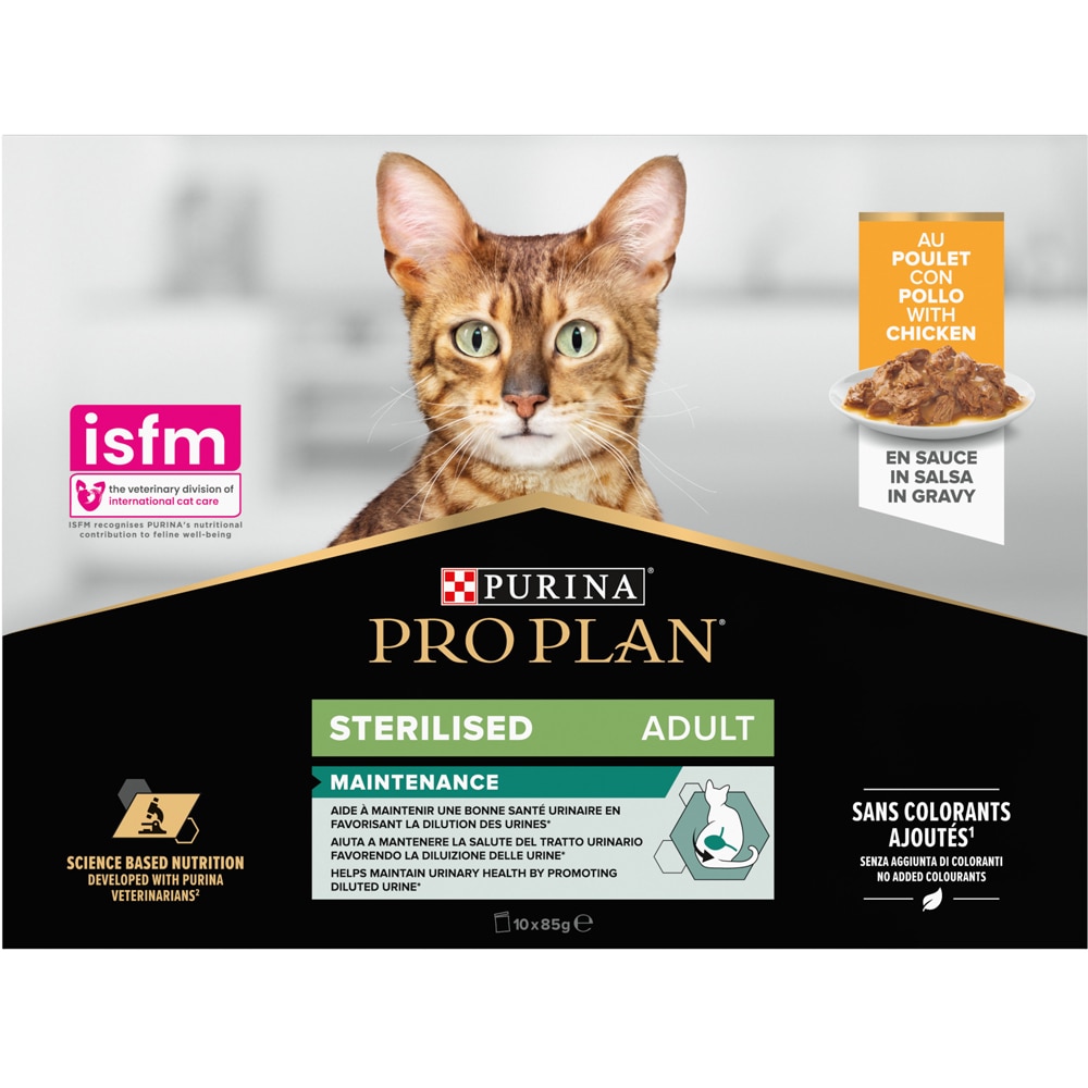 Hrana umeda pentru pisici PURINA PRO PLAN NutriSavour, Sterilised, Pui in sos, 10 x 85g