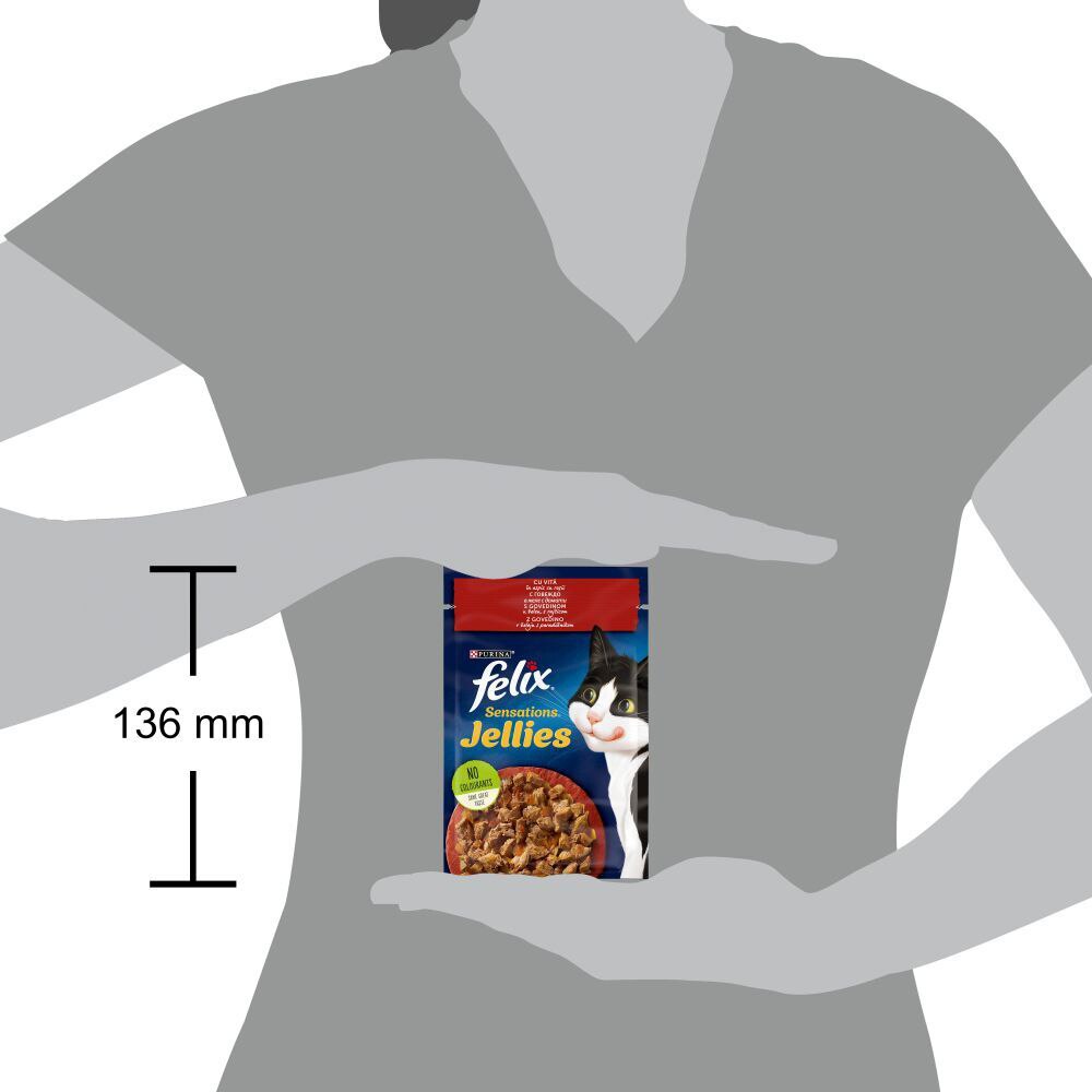 Hrana umeda pentru pisici FELIX Sensations Jellies, Adult, Vita in aspic cu rosii, 85 g