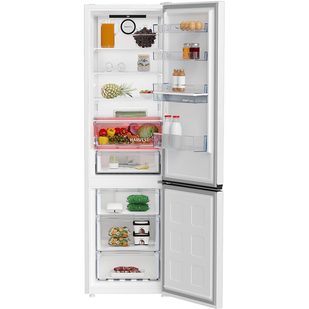Combina frigorifica BEKO B3RCNA404HDW, No Frost, 355 l, H 203.5 cm, Clasa E, Dozator apa, alb