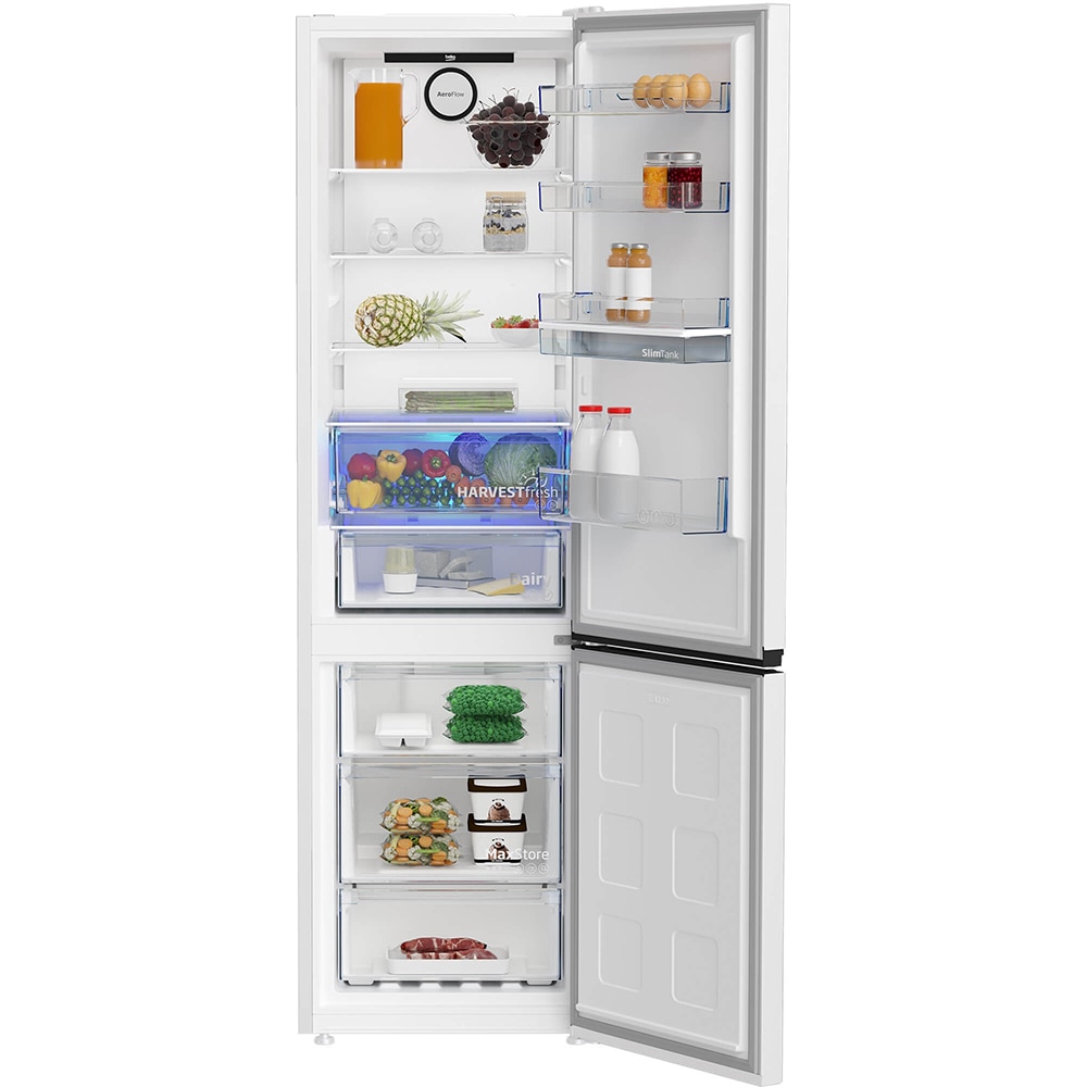 Combina frigorifica BEKO B3RCNA404HDW, No Frost, 355 l, H 203.5 cm, Clasa E, Dozator apa, alb