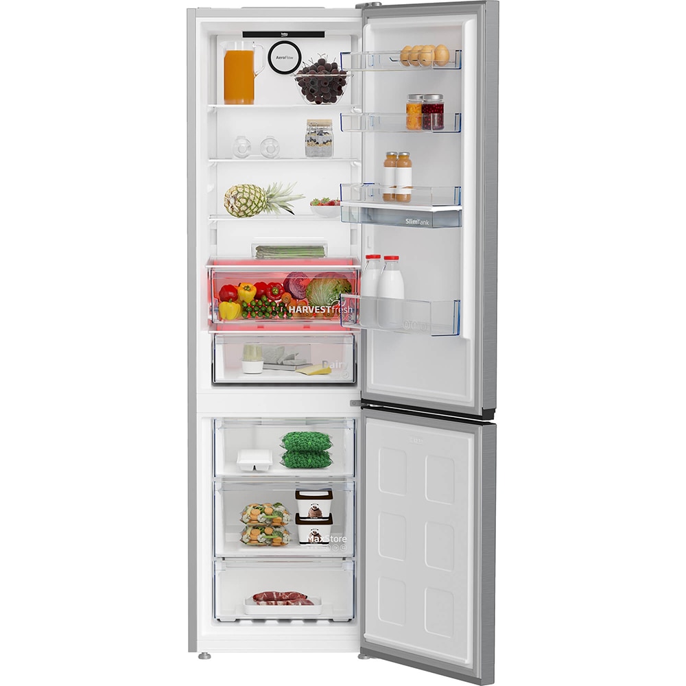 Combina frigorifica BEKO B3RCNA404HDXB1, No Frost, 355 l, H 203.5 cm, Clasa E, Dozator apa, argintiu