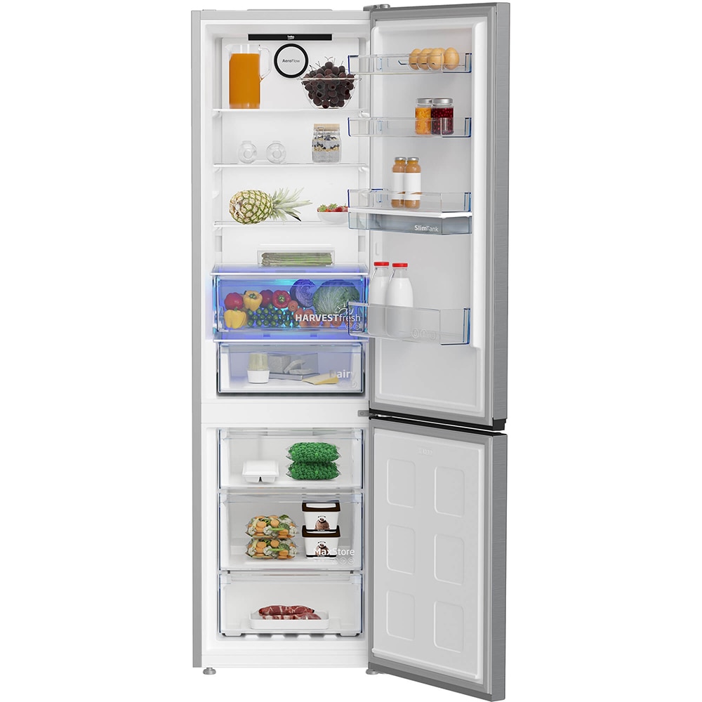 Combina frigorifica BEKO B3RCNA404HDXB1, No Frost, 355 l, H 203.5 cm, Clasa E, Dozator apa, argintiu