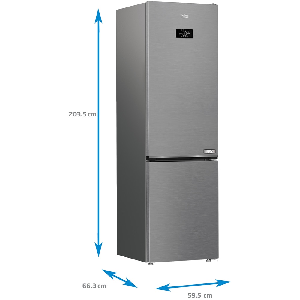 Combina frigorifica BEKO B3RCNA404HXB, No Frost, 355 l, H 203.5 cm, Clasa E, argintiu