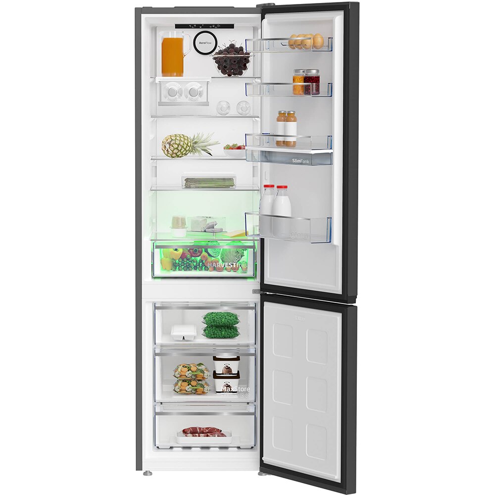 Combina frigorifica BEKO B5RCNA405HDXBR1, No Frost, 355 l, H 203 cm, Clasa D, Dozator apa, dark inox