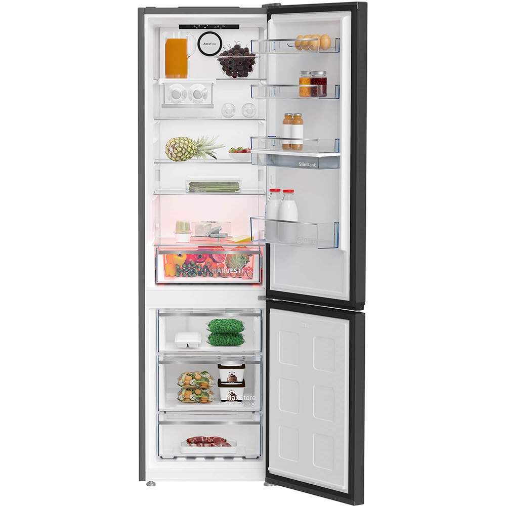 Combina frigorifica BEKO B5RCNA405HDXBR1, No Frost, 355 l, H 203 cm, Clasa D, Dozator apa, dark inox