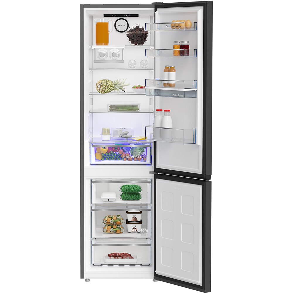 Combina frigorifica BEKO B5RCNA405HDXBR1, No Frost, 355 l, H 203 cm, Clasa D, Dozator apa, dark inox