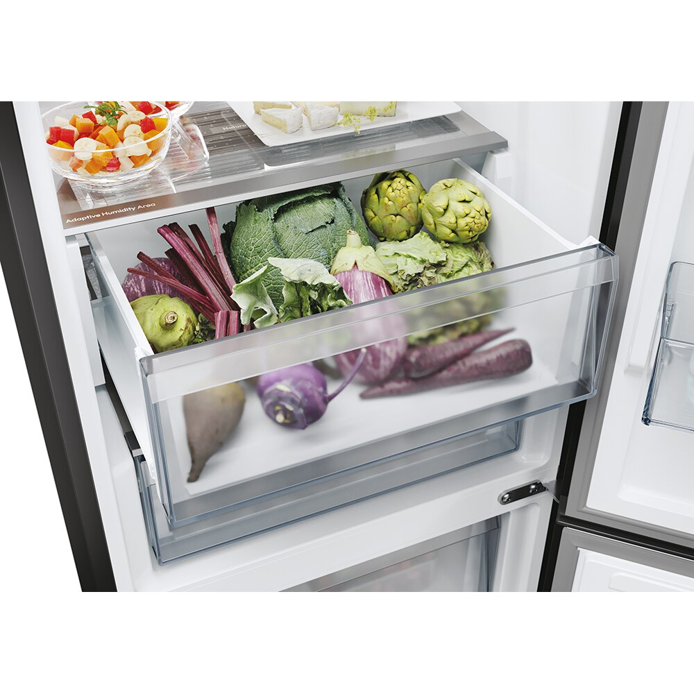 Combina frigorifica CANDY ECN4CQTEB186, Total No Frost, 355 l, H 185 cm, Clasa E, Wi-Fi, negru