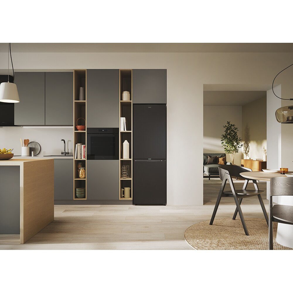 Combina frigorifica CANDY ECN4CQTEB186, Total No Frost, 355 l, H 185 cm, Clasa E, Wi-Fi, negru