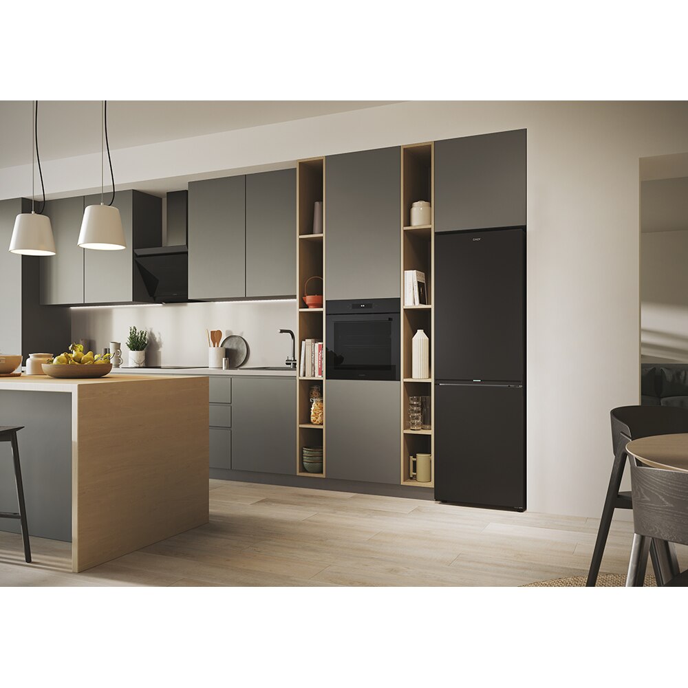 Combina frigorifica CANDY ECN4CQTEB186, Total No Frost, 355 l, H 185 cm, Clasa E, Wi-Fi, negru