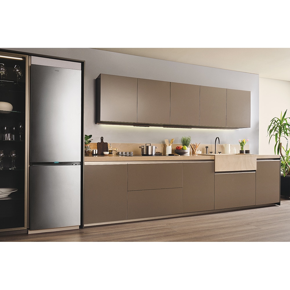 Combina frigorifica CANDY ECN4CQTEX206, Total No Frost, 409 l, H 205 cm, Clasa E, Wi-Fi, inox