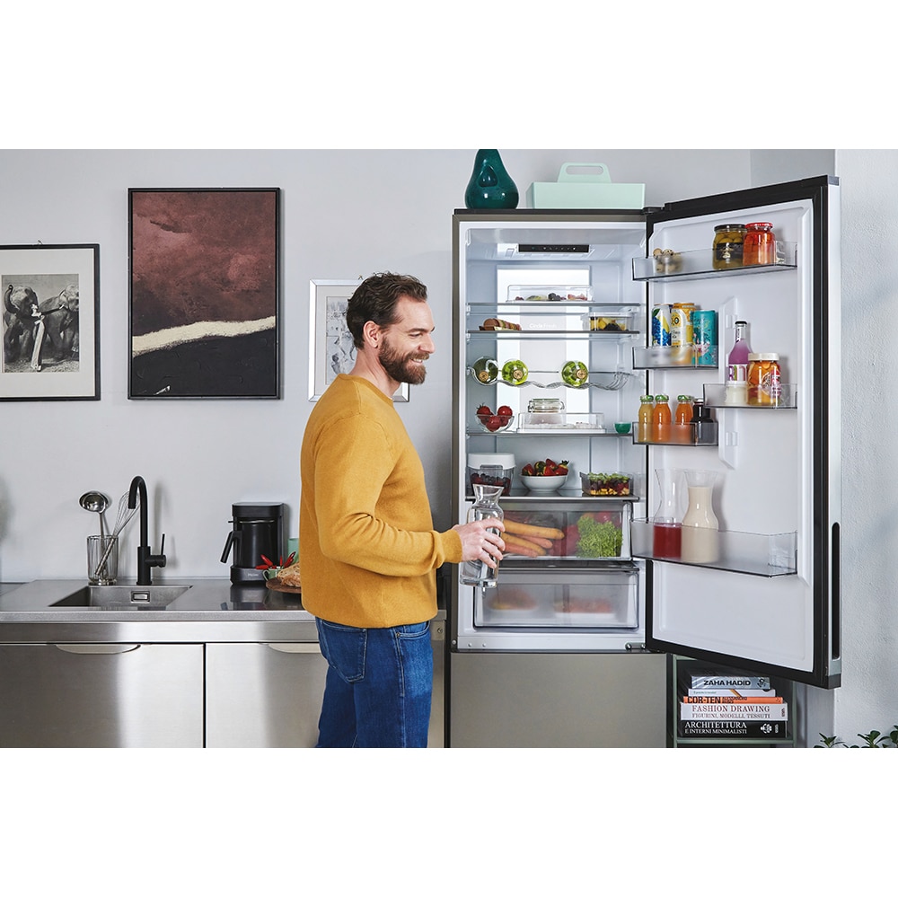 Combina frigorifica CANDY ECN4CQTEX206, Total No Frost, 409 l, H 205 cm, Clasa E, Wi-Fi, inox