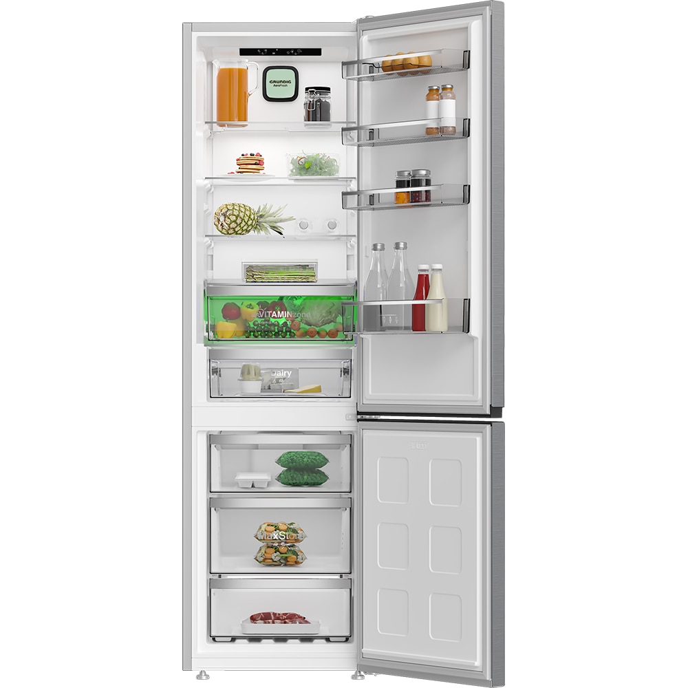 Combina frigorifica GRUNDIG GKPN 36960 X, Duo-Cooling No Frost, 355 l, H 203 cm, Clasa A, inox