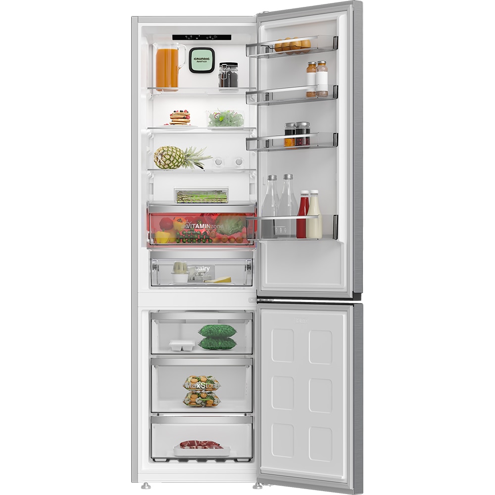 Combina frigorifica GRUNDIG GKPN 36960 X, Duo-Cooling No Frost, 355 l, H 203 cm, Clasa A, inox