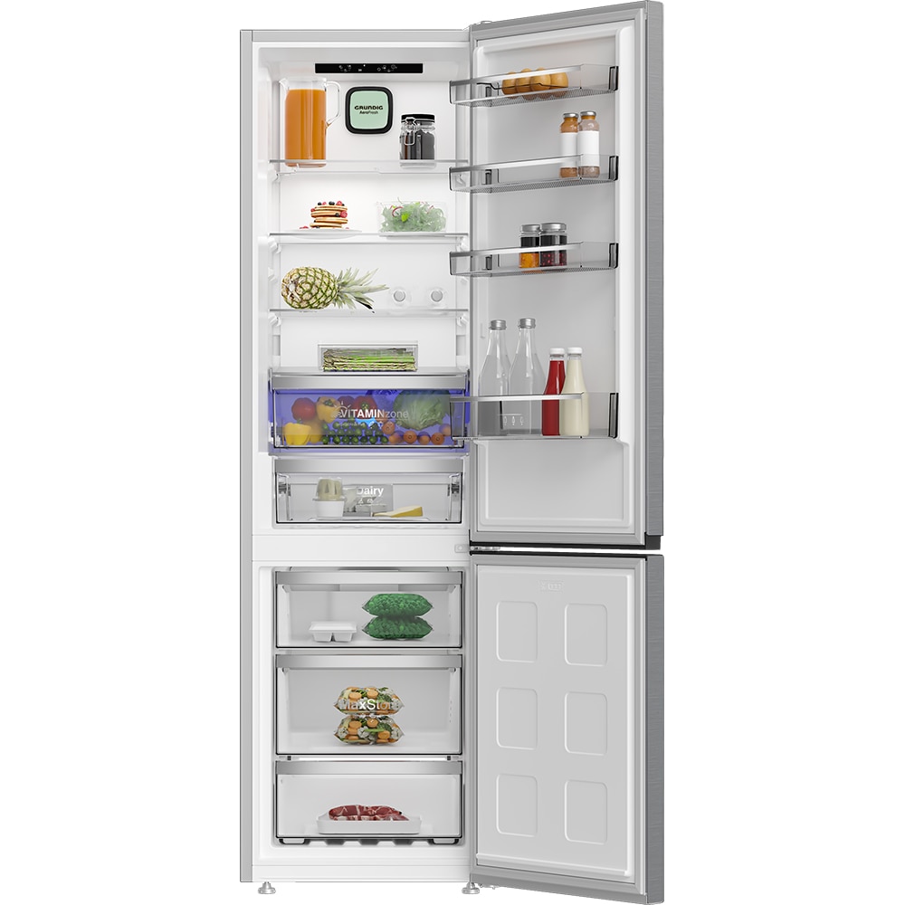 Combina frigorifica GRUNDIG GKPN 36960 X, Duo-Cooling No Frost, 355 l, H 203 cm, Clasa A, inox