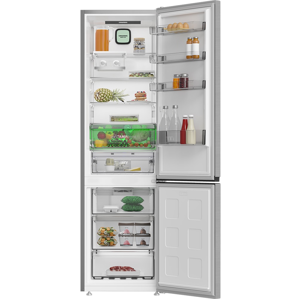 Combina frigorifica GRUNDIG GKPN 46921 X, No Frost, 355 l, H 203 cm, Clasa E, inox